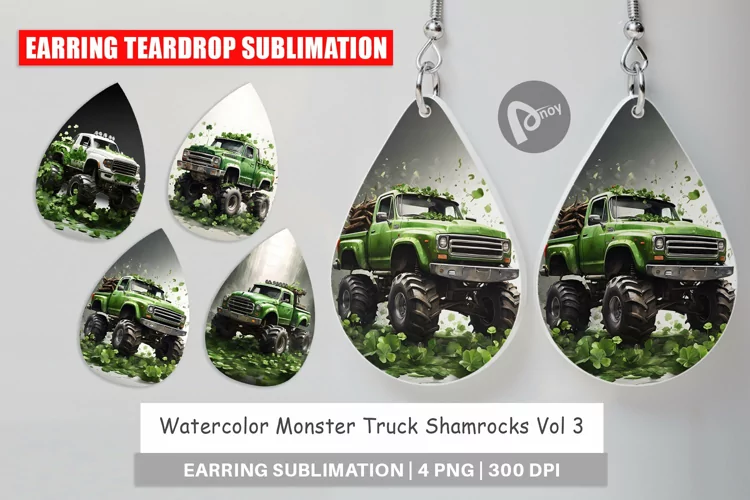 Earring Teardrop Monster Truck Shamrocks