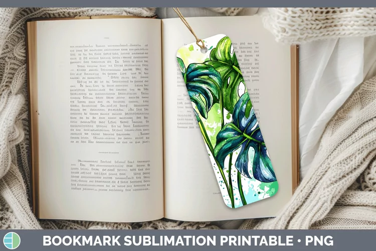 Watercolor Monstera Bookmark Sublimation Printable Designs
