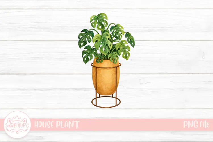 Watercolor Monstera in a Terracotta Stand