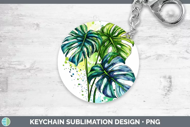 Watercolor Monstera Keychain Sublimation Keyring Designs