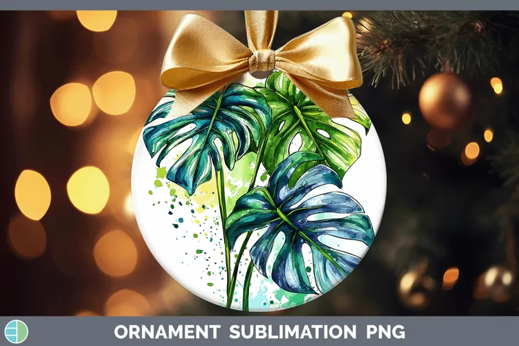 Watercolor Monstera Ornament Sublimation Bauble Designs
