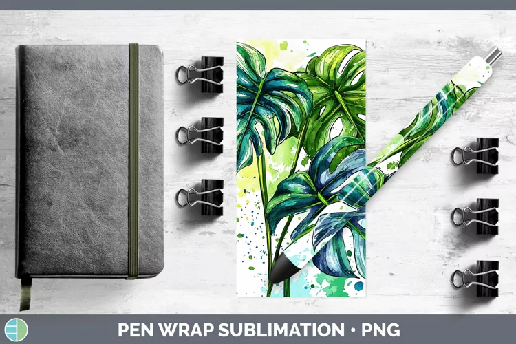 Watercolor Monstera Pen Wrap Sublimation Pen Designs