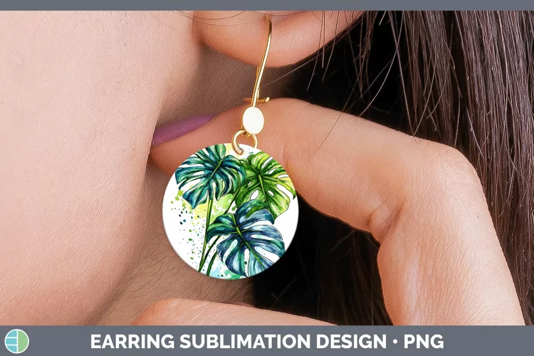 Watercolor Monstera Round Earrings Sublimation Earrings Desi