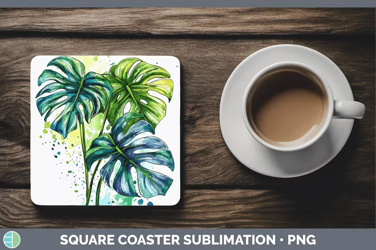Watercolor Monstera Square Coaster Sublimation Coaster Desig