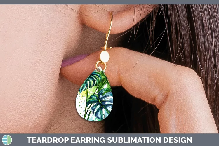 Watercolor Monstera Teardrop Earrings Sublimation Earrings D