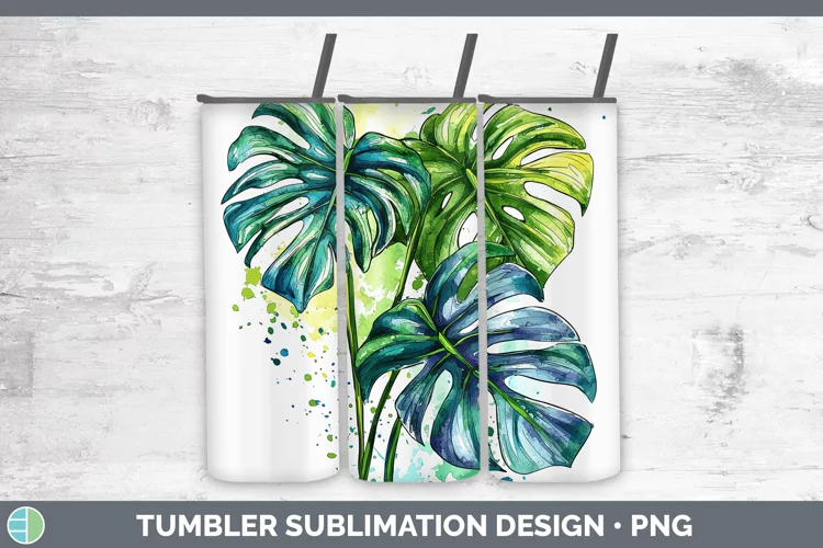 Watercolor Monstera Tumbler Sublimation 20 oz Skinny Tumbler
