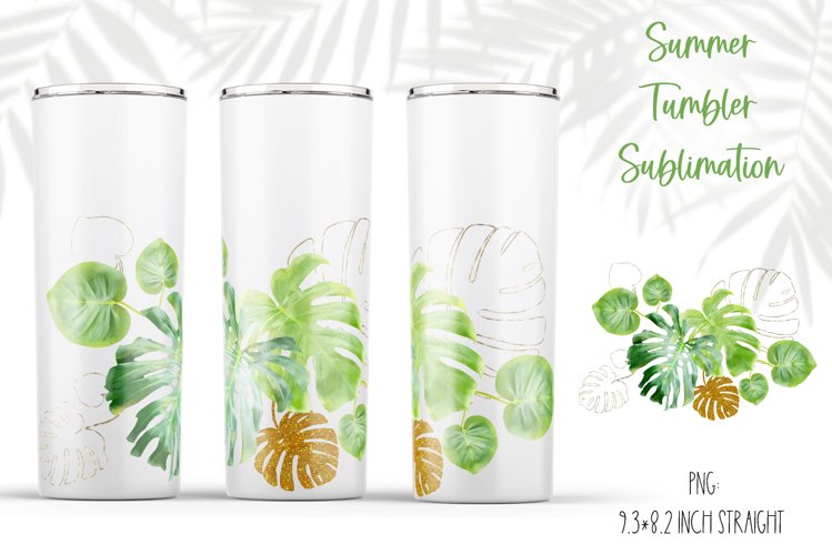 watercolor monstera tumbler  sublimation