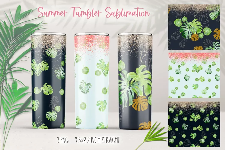 Watercolor Monstera Leaves Print for Tumbler Sublimation PNG