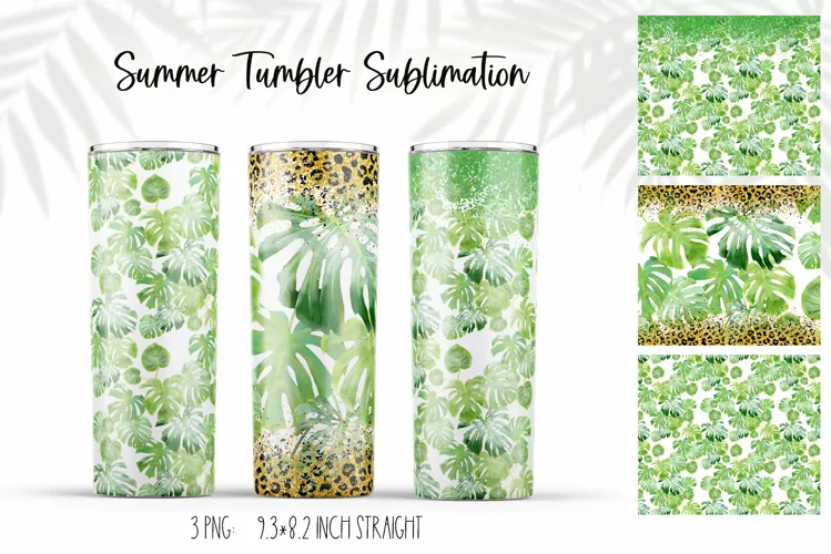 Tropical Monstera Leaves with Leopard Print for Tumbler