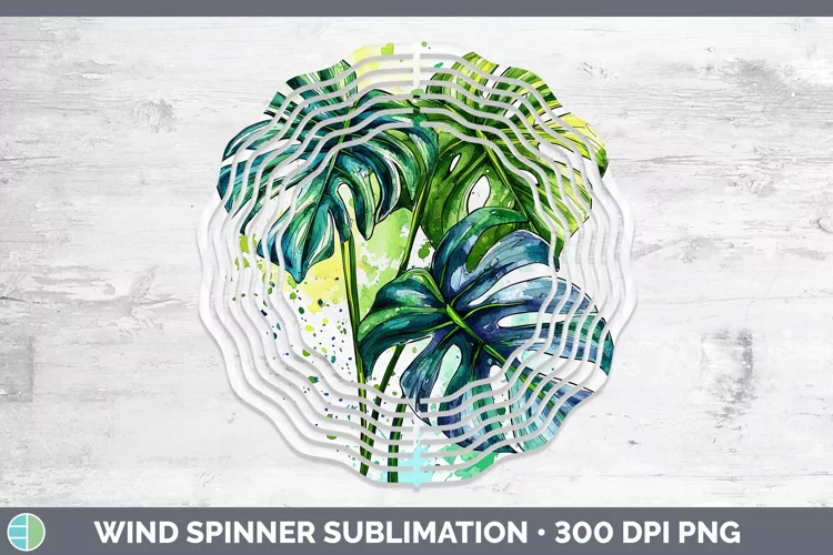 Watercolor Monstera Wind Spinner Sublimation Spinner Designs