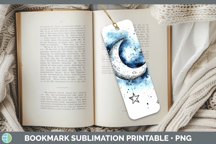 Watercolor Moon and Stars Bookmark Sublimation Printable Des