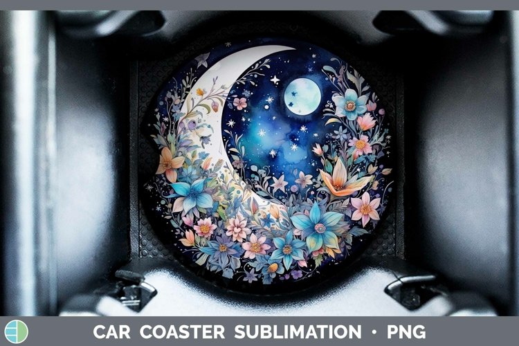 Watercolor Moon and Stars Car Coaster | Sublimation Coaster