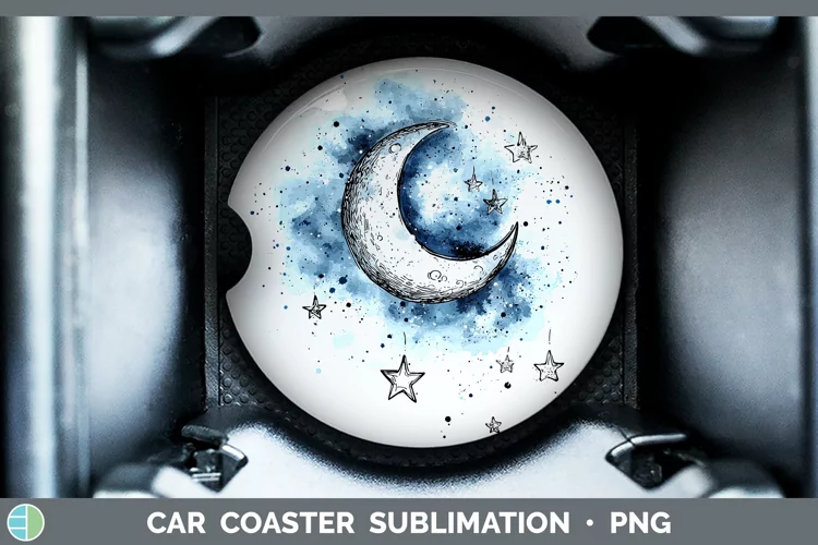 Watercolor Moon and Stars Car Coaster Sublimation Designs