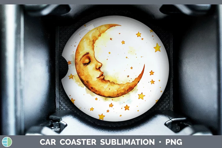 Watercolor Moon and Stars Car Coaster Sublimation Designs