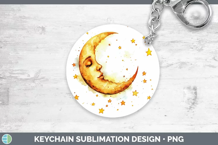 Watercolor Moon and Stars Keychain Sublimation Keyring Desig