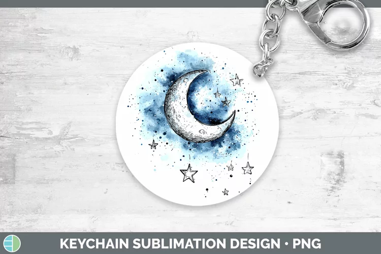 Watercolor Moon and Stars Keychain Sublimation Keyring Desig