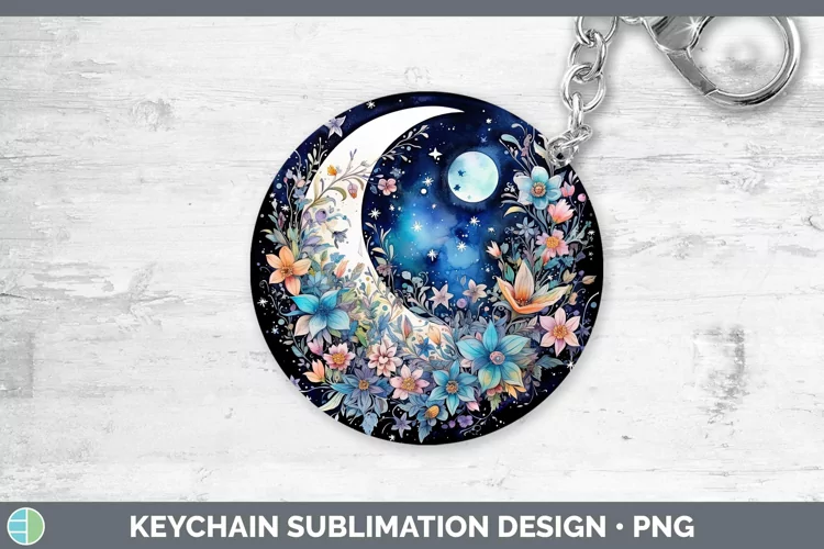 Watercolor Moon and Stars Keychain | Sublimation Keyring Des