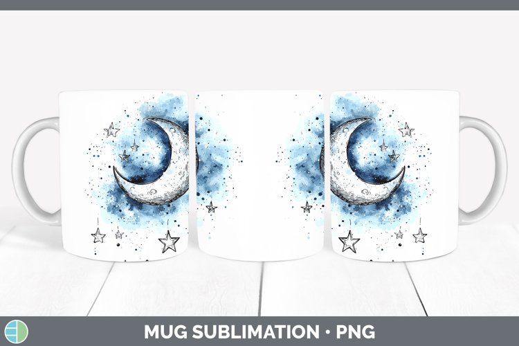 Watercolor Moon and Stars Mug Wrap Sublimation Coffee Cup De