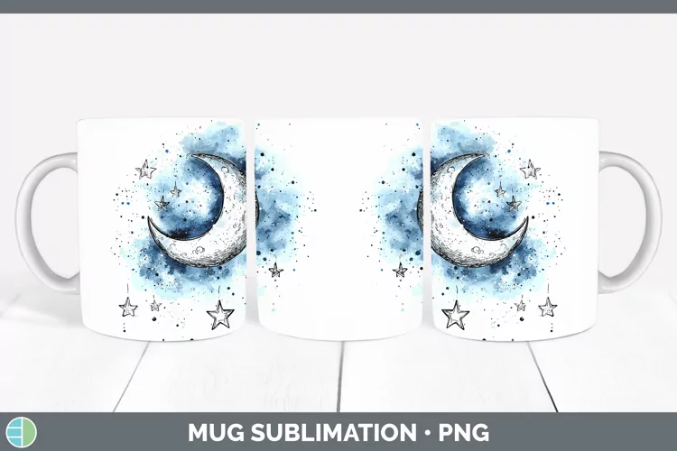 Watercolor Moon and Stars Mug Wrap Sublimation Coffee Cup De