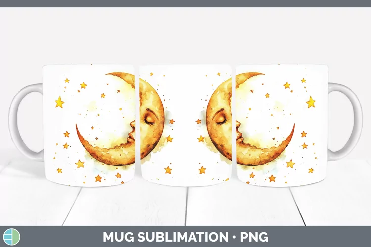 Watercolor Moon and Stars Mug Wrap Sublimation Coffee Cup De