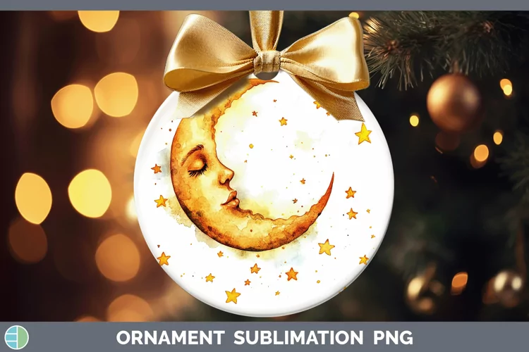 Watercolor Moon and Stars Ornament Sublimation Bauble Design