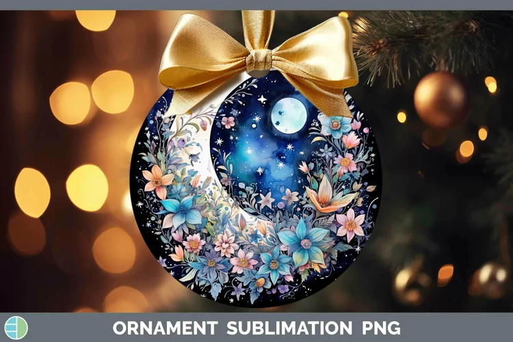 Watercolor Moon and Stars Ornament | Sublimation Bauble Desi