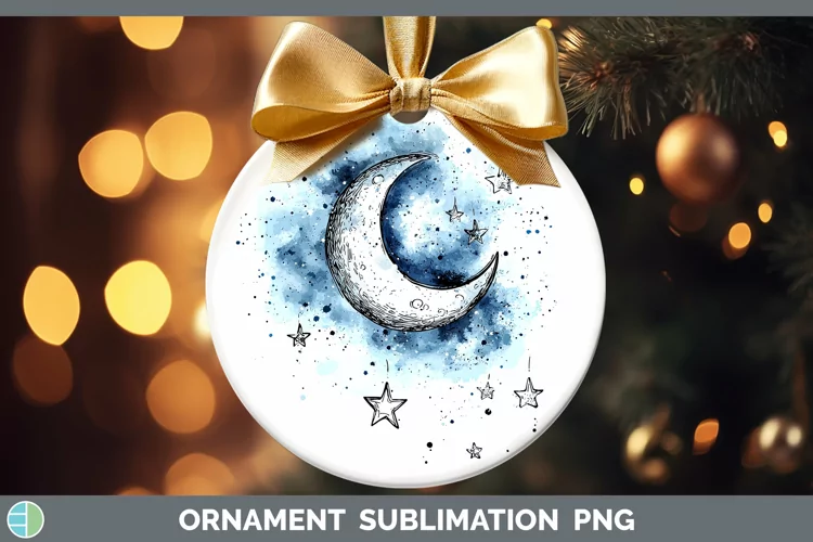 Watercolor Moon and Stars Ornament Sublimation Bauble Design