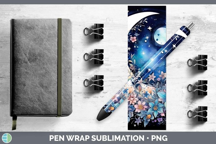 Watercolor Moon and Stars Pen Wrap Sublimation Epoxy Pen Des