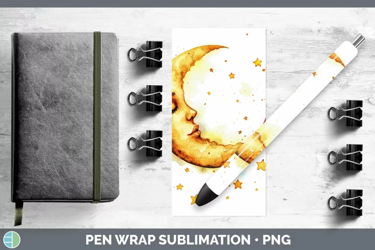 Watercolor Moon and Stars Pen Wrap Sublimation Pen Designs