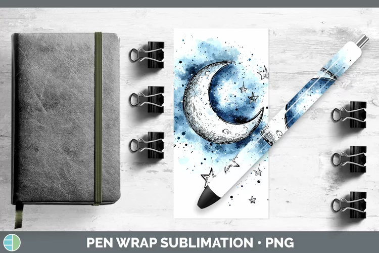 Watercolor Moon and Stars Pen Wrap Sublimation Pen Designs