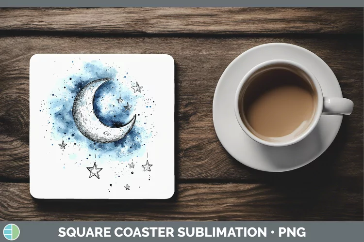 Watercolor Moon and Stars Square Coaster Sublimation Coaster