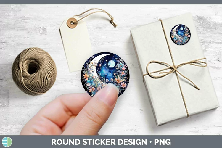 Watercolor Moon and Stars Stickers | Round Labels Designs