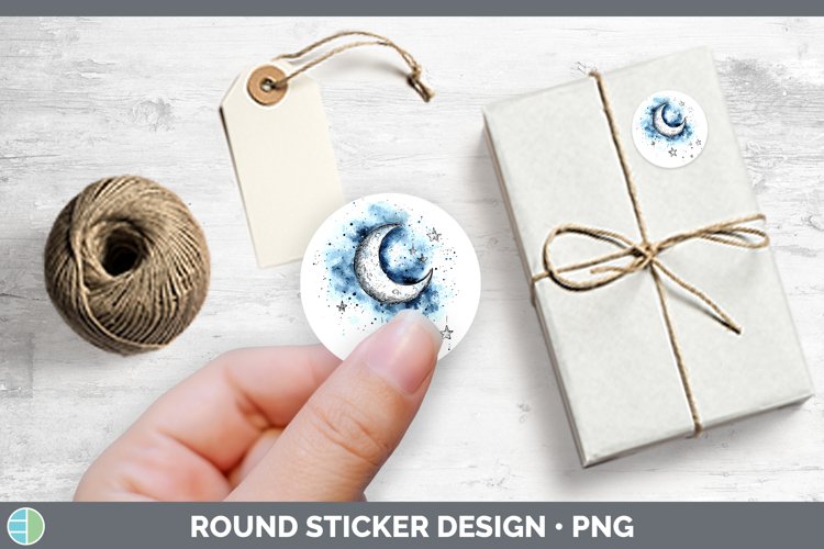 Watercolor Moon and Stars Stickers | Round Labels Designs