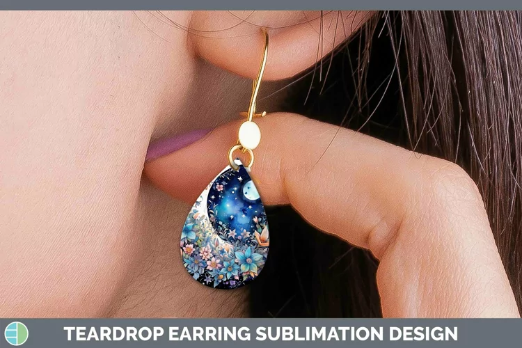 Watercolor Moon and Stars Teardrop Earrings Sublimation Earr