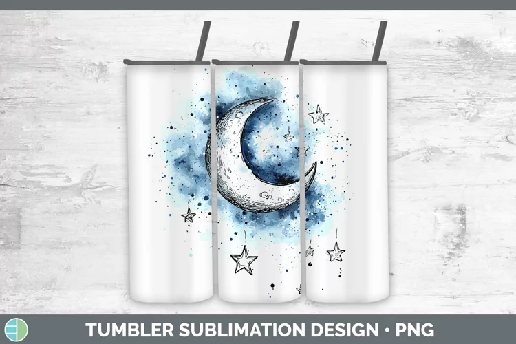 Watercolor Moon and Stars Tumbler Sublimation 20 oz Skinny T