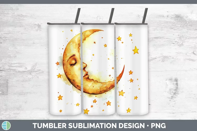 Watercolor Moon and Stars Tumbler Sublimation 20 oz Skinny T