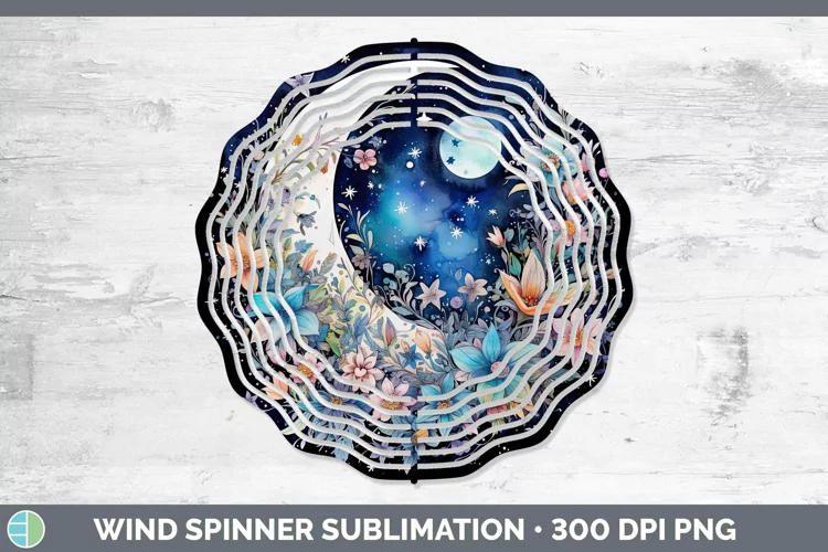 Watercolor Moon and Stars Wind Spinner Sublimation Spinner D