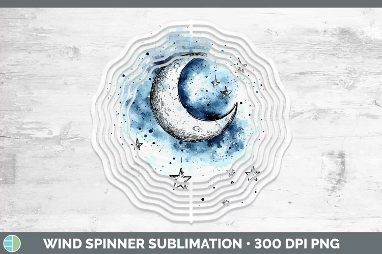 Watercolor Moon and Stars Wind Spinner Sublimation Spinner D