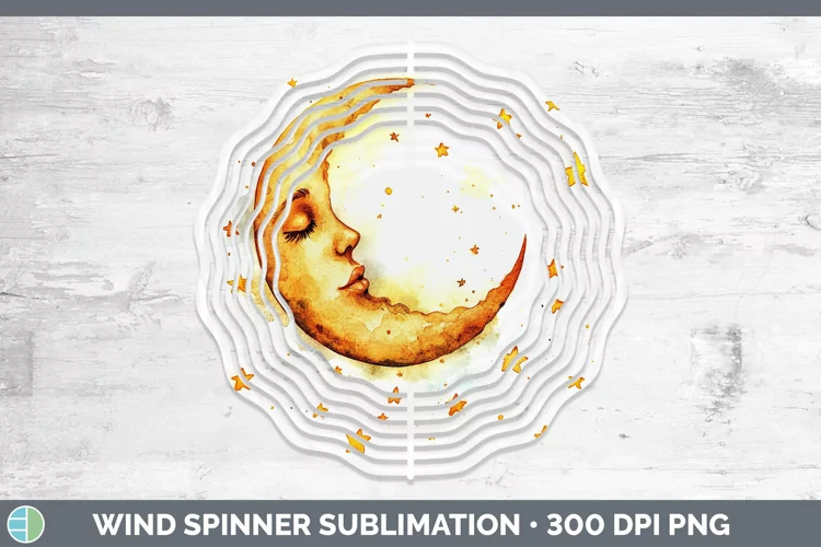 Watercolor Moon and Stars Wind Spinner Sublimation Spinner D