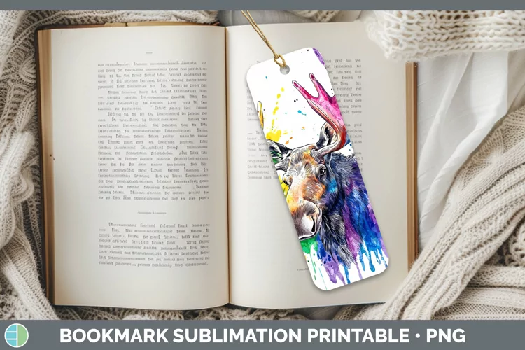 Watercolor Moose Bookmark Sublimation Printable Designs