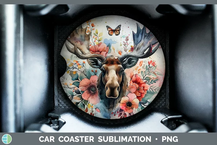 Watercolor Moose Car Coaster Sublimation Coaster Designs
