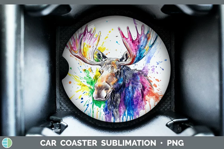 Watercolor Moose Car Coaster Sublimation Designs