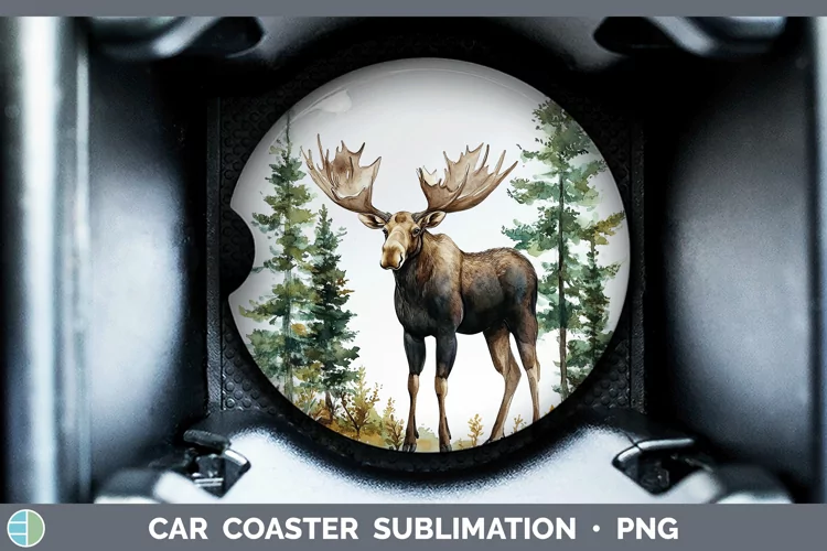 Watercolor Moose Car Coaster Sublimation Designs