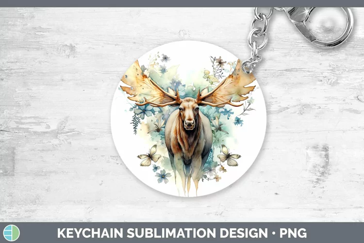 Watercolor Moose Keychain | Sublimation Keyring Designs