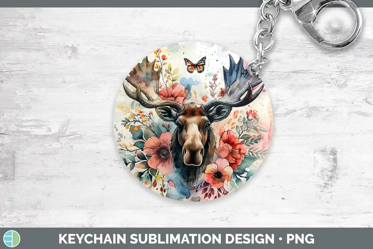Watercolor Moose Keychain Sublimation Keyring Designs