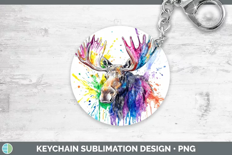 Watercolor Moose Keychain Sublimation Keyring Designs