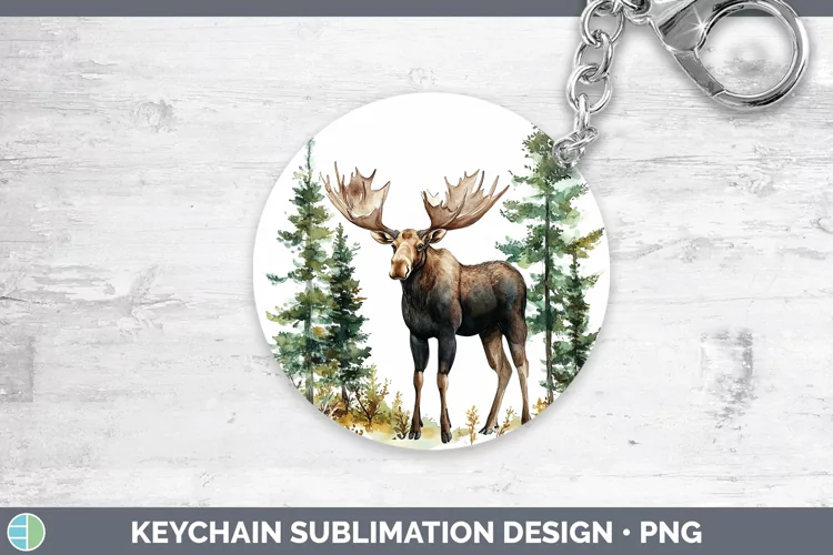 Watercolor Moose Keychain Sublimation Keyring Designs