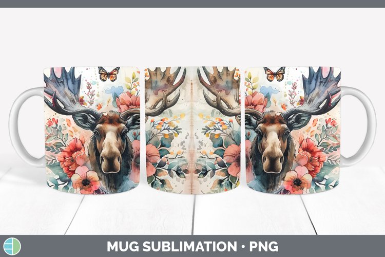 Watercolor Moose Mug Wrap Sublimation Coffee Cup Designs