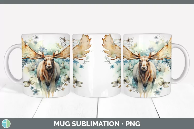 Watercolor Moose Mug Wrap | Sublimation Coffee Cup Designs