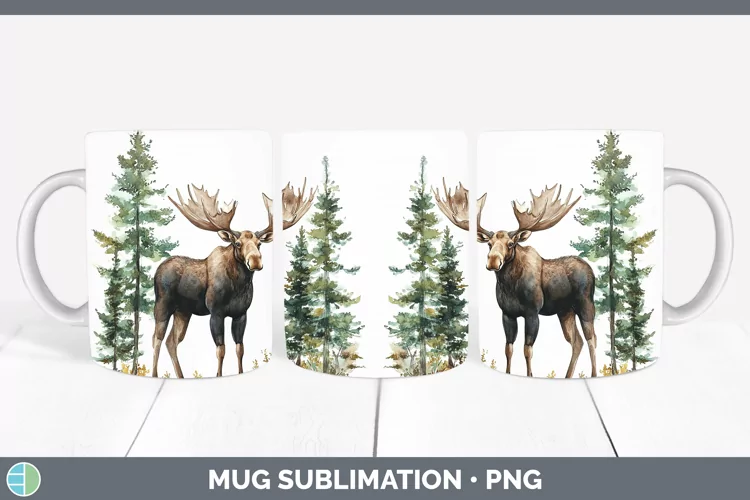 Watercolor Moose Mug Wrap Sublimation Coffee Cup Designs